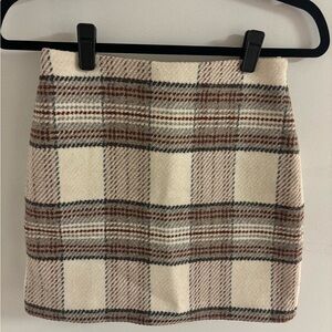 H&M Cream and Brown Plaid Mini Wool Skirt